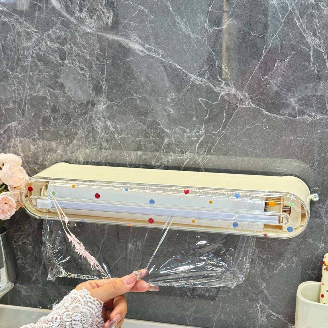 吸盘保鲜膜切割器可爱冰箱厨房锡纸家用保鲜膜罩专用切割收纳盒