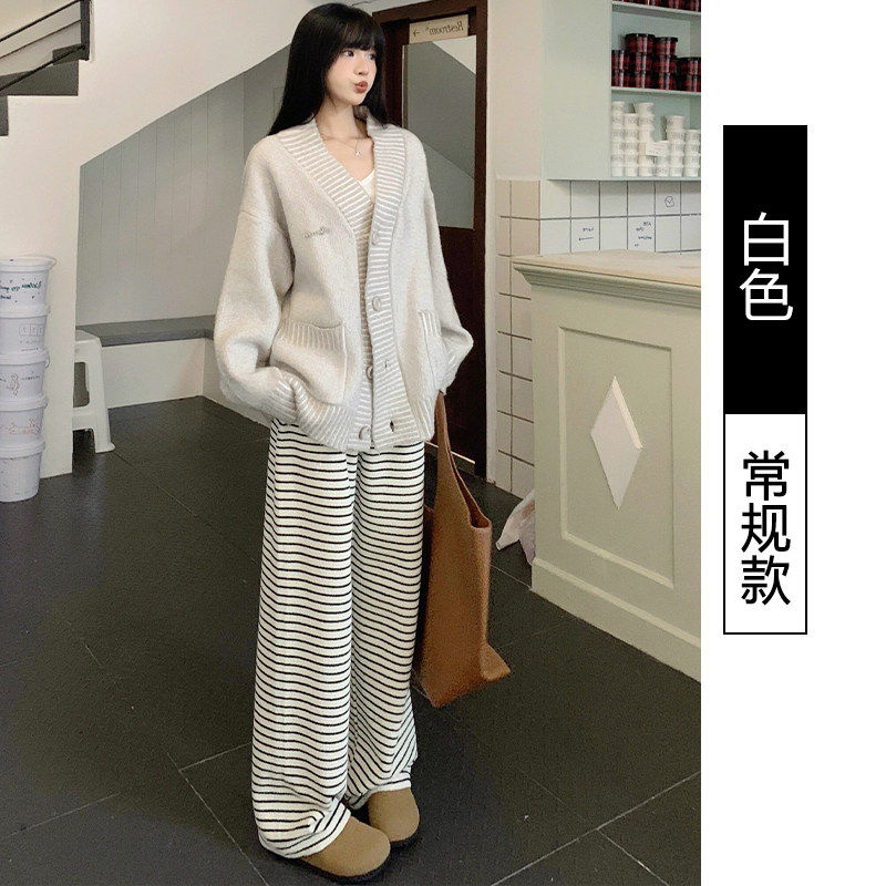 品牌正品女装衣服断码特价清仓 不退换-黑白条纹阔腿裤女秋冬新款