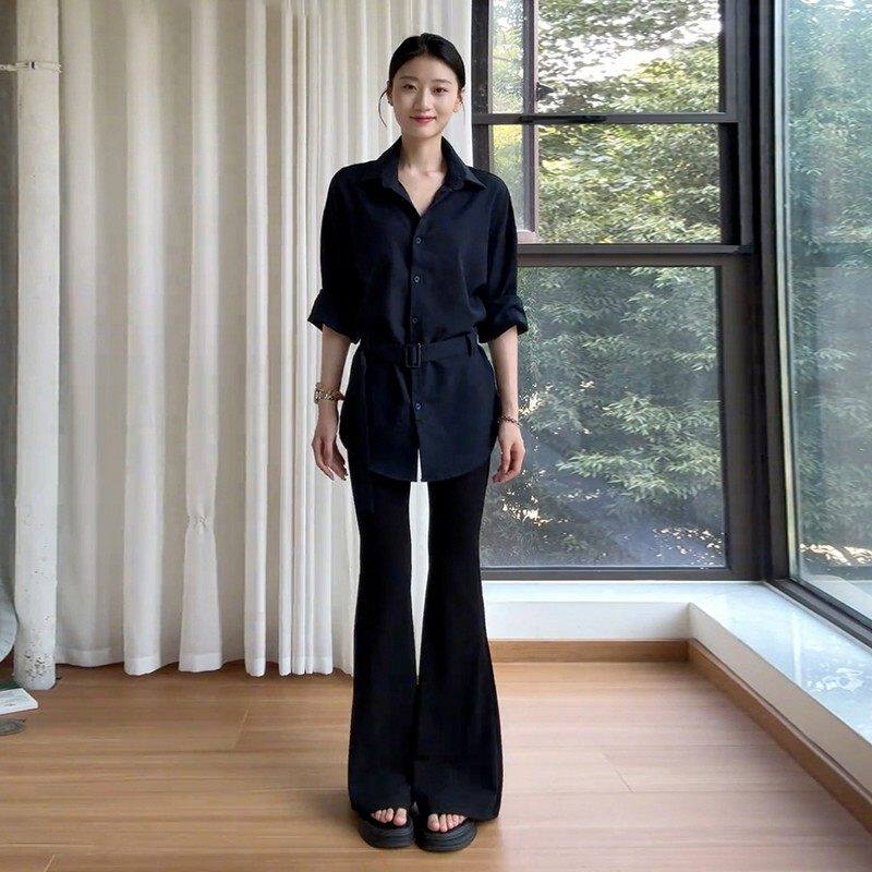 品牌折扣正品女装断码清仓特价不能退换韩系藏青色中长款衬衣女士
