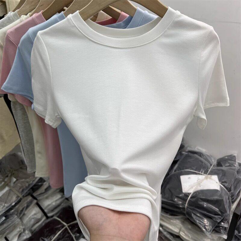 品牌折扣正品女装断码清仓特价不能退换水蓝色正肩短袖t恤女夏季
