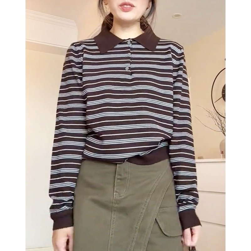 品牌正品女装衣服断码特价清仓 不退换-polo领条纹打底衫女秋冬