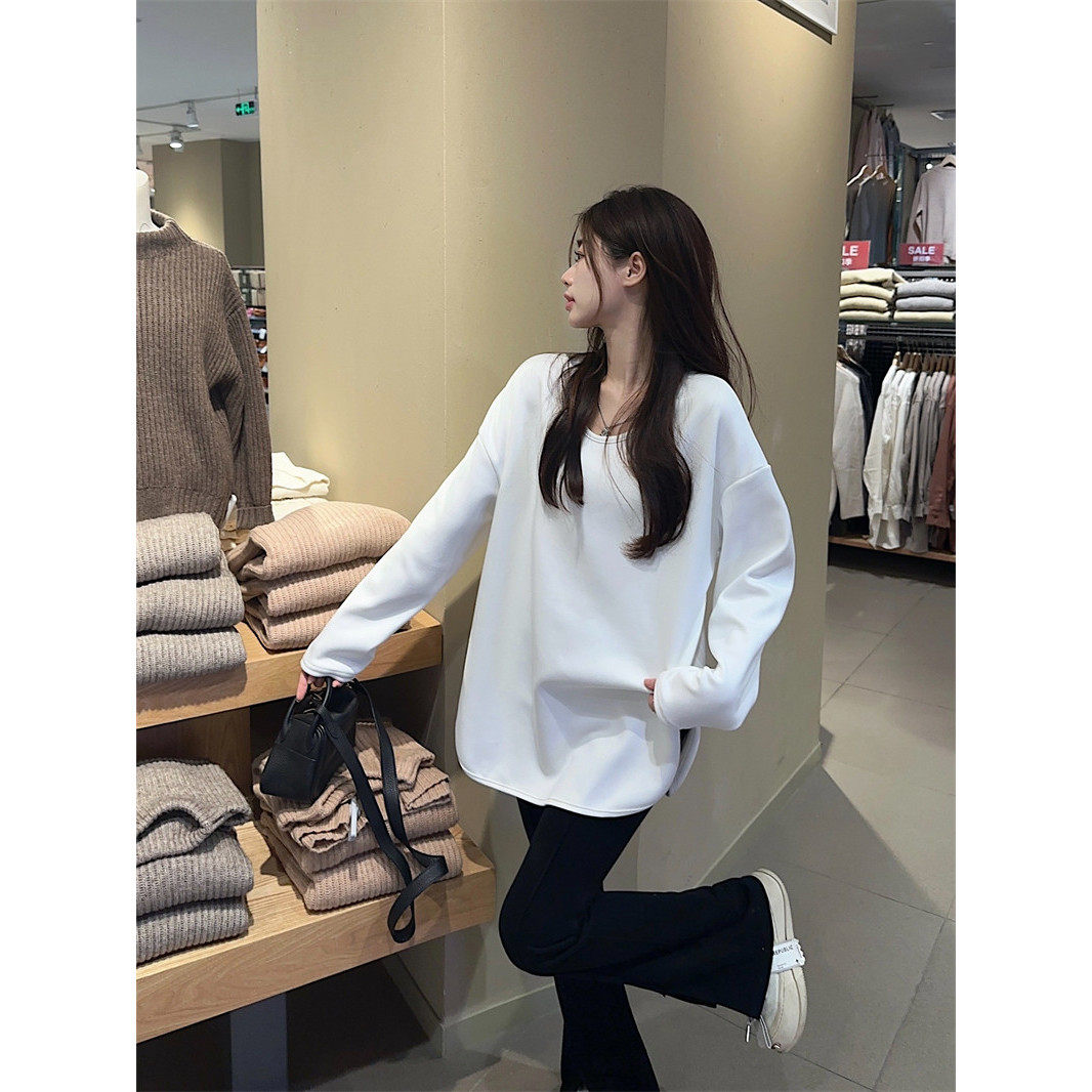 品牌正品女装衣服断码特价清仓 不退换-白色圆领中长款打底衫女秋