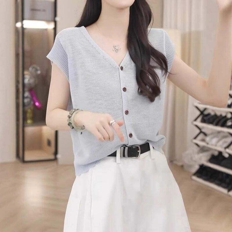 品牌正品断码特价清仓衣服 不退换-蓝色V领飞飞袖针织开衫