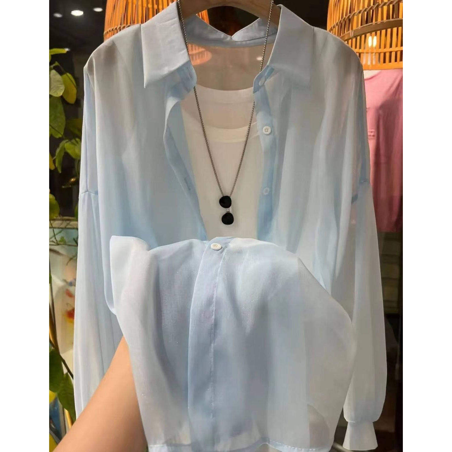 品牌折扣正品女装断码清仓特价不能退换珠光纱天丝防晒衬衫女夏天