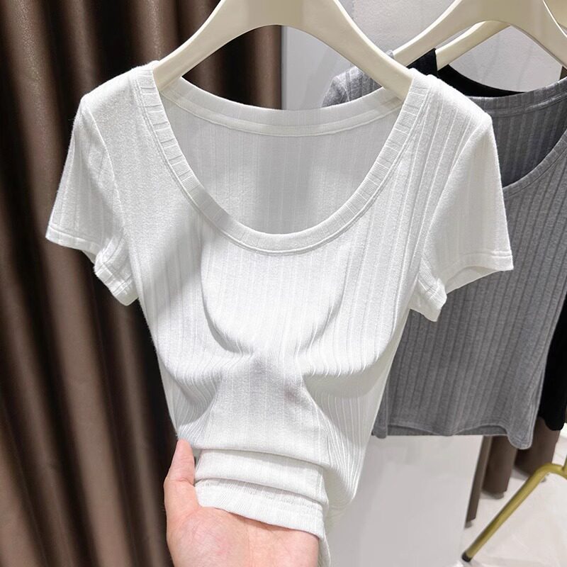 品牌折扣正品女装断码清仓特价不能退换黑色针织短袖T恤女夏季薄
