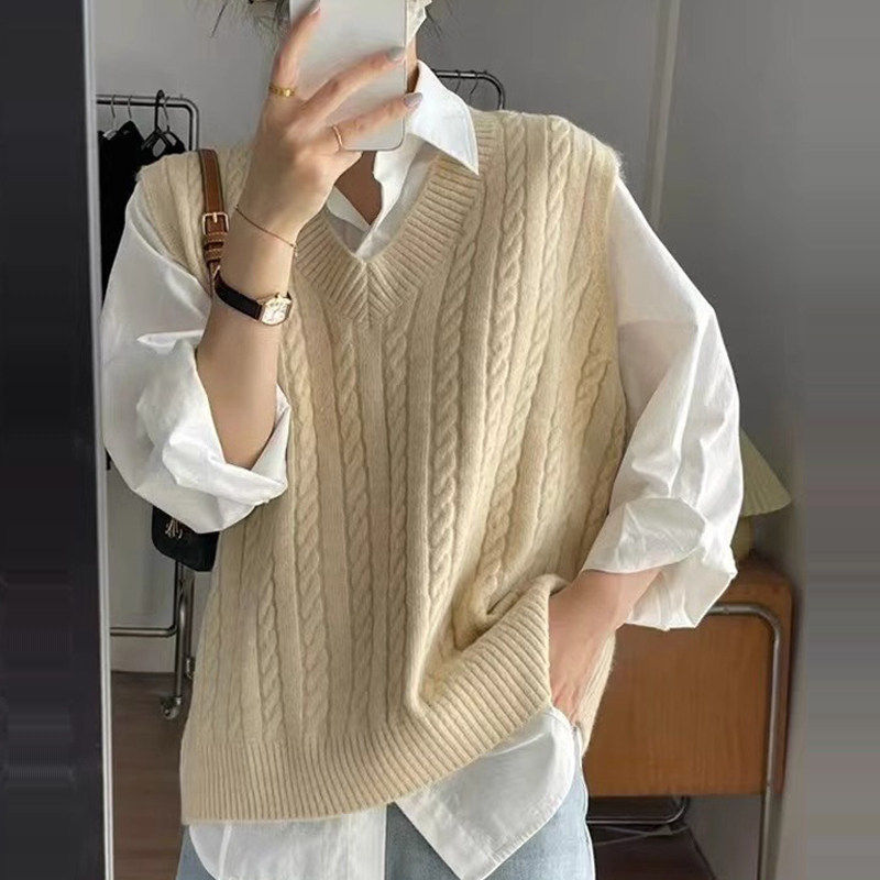 品牌折扣正品女装断码清仓特价不能退换V领麻花针织马甲女春秋季