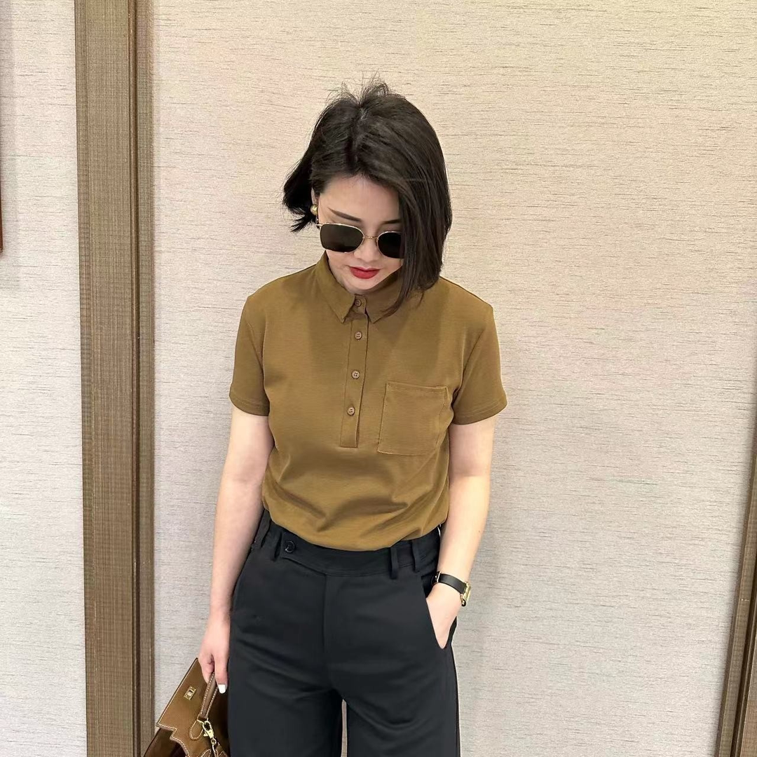 品牌正品女装衣服断码特价清仓 不接受退换-紫色翻领短袖T恤女夏