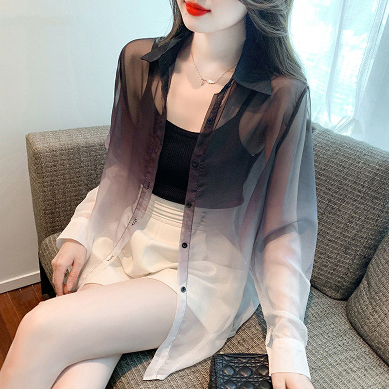 品牌折扣正品女装断码清仓特价不能退换渐变色轻薄防晒衬衫女夏