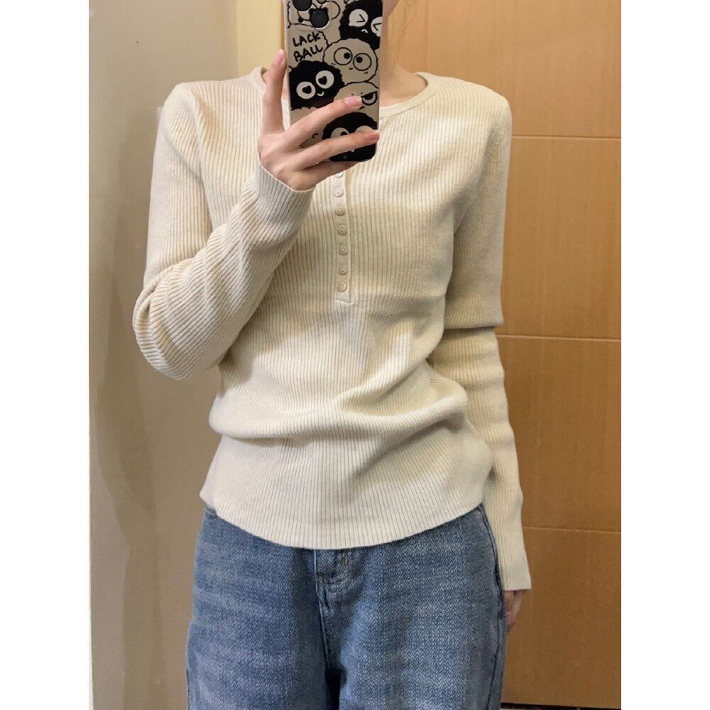 品牌折扣正品女装断码清仓特价不能退换欧货圆领针织长袖T恤女秋
