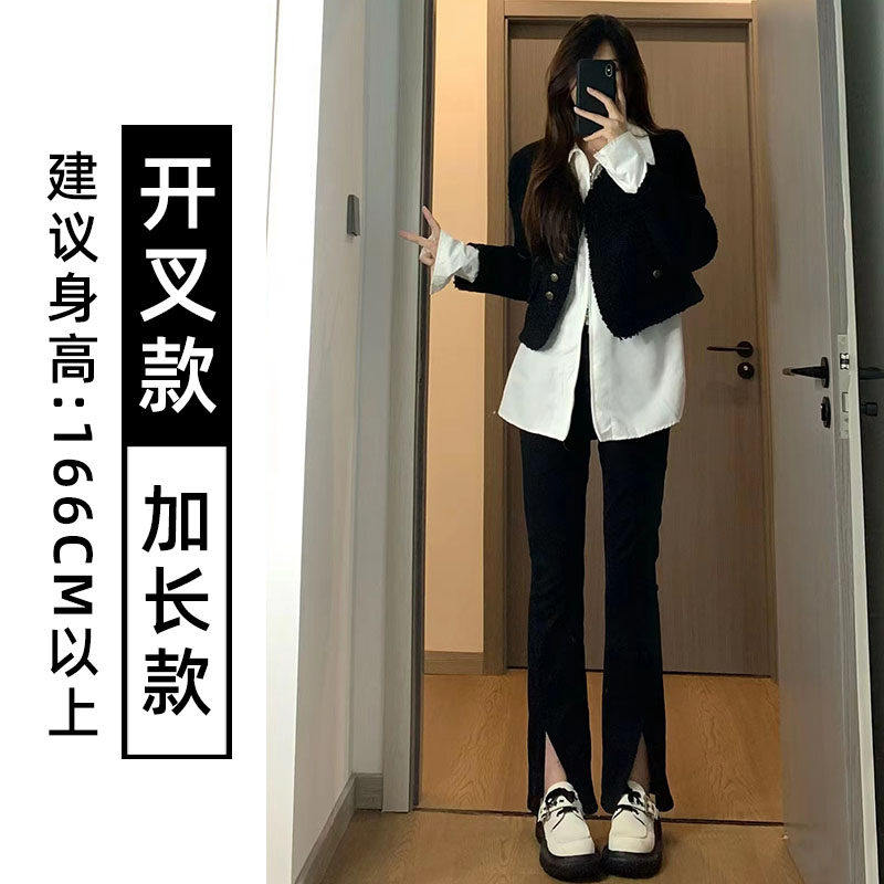 品牌折扣正品女装断码清仓特价不能退换黑色加绒喇叭裤女冬季加厚