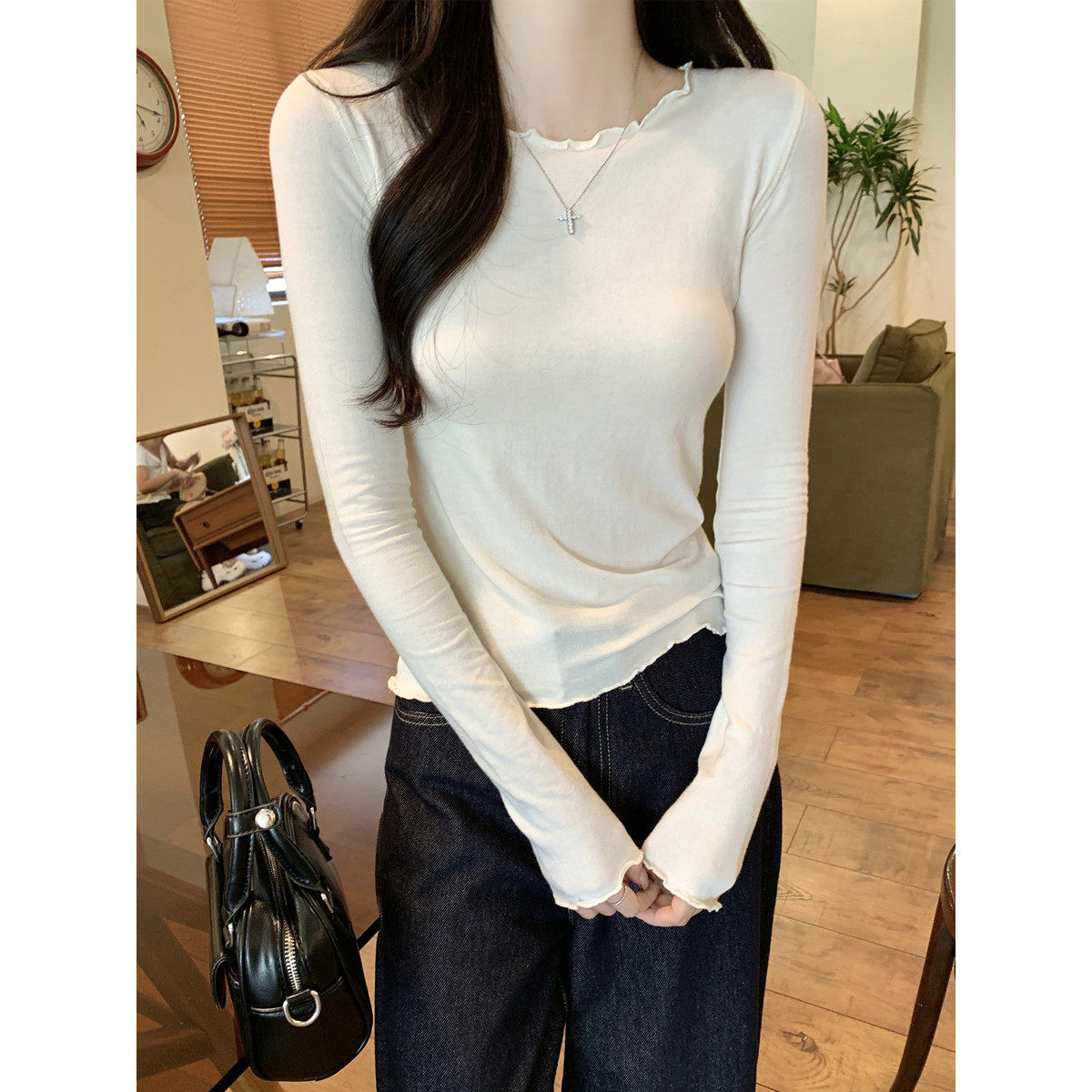 品牌正品女装衣服断码特价清仓 不退换-白色圆领长袖T恤女秋季