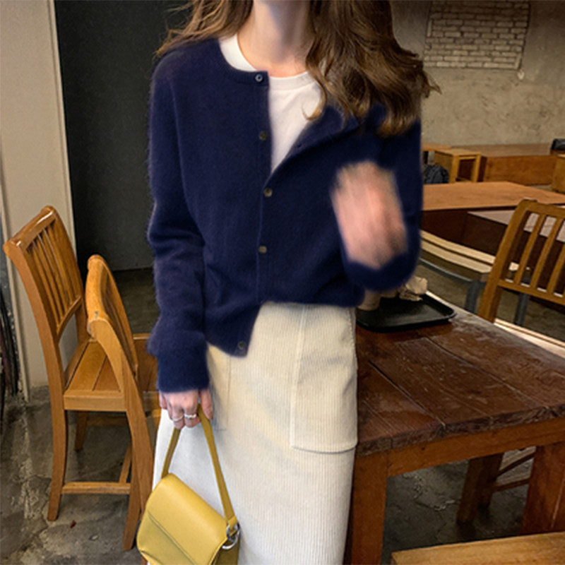 品牌正品女装衣服断码特价清仓 不接受退换-紫色圆领针织开衫女秋