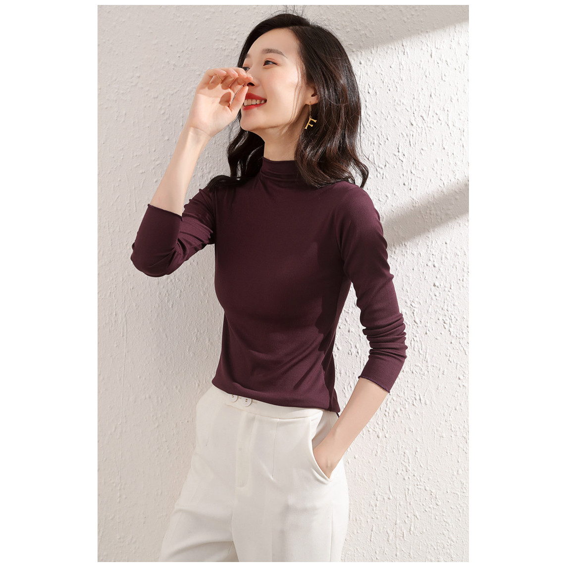 不起球莫代尔半高领打底衫女春秋款洋气内搭修身弹力长袖t恤上衣