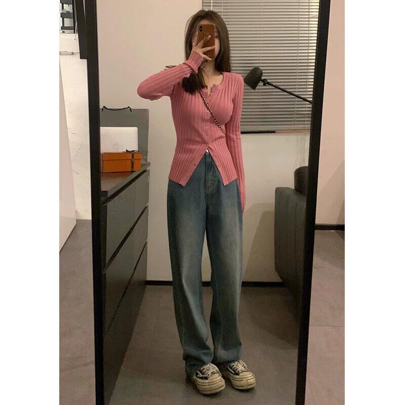 品牌折扣正品女装断码清仓特价不能退换粉色V领针织开衫女秋季