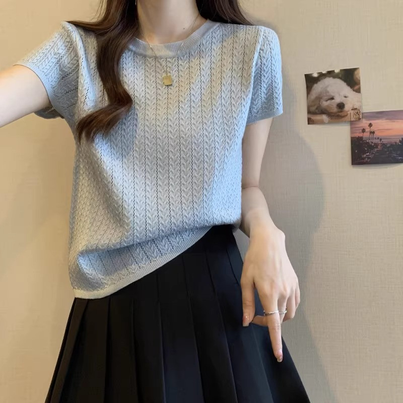 品牌正品女装衣服断码特价清仓 不接受退换-浅蓝色麻花冰丝针织衫