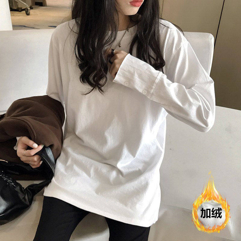 品牌折扣正品女装断码清仓特价不能退换白色圆领打底衫女秋冬