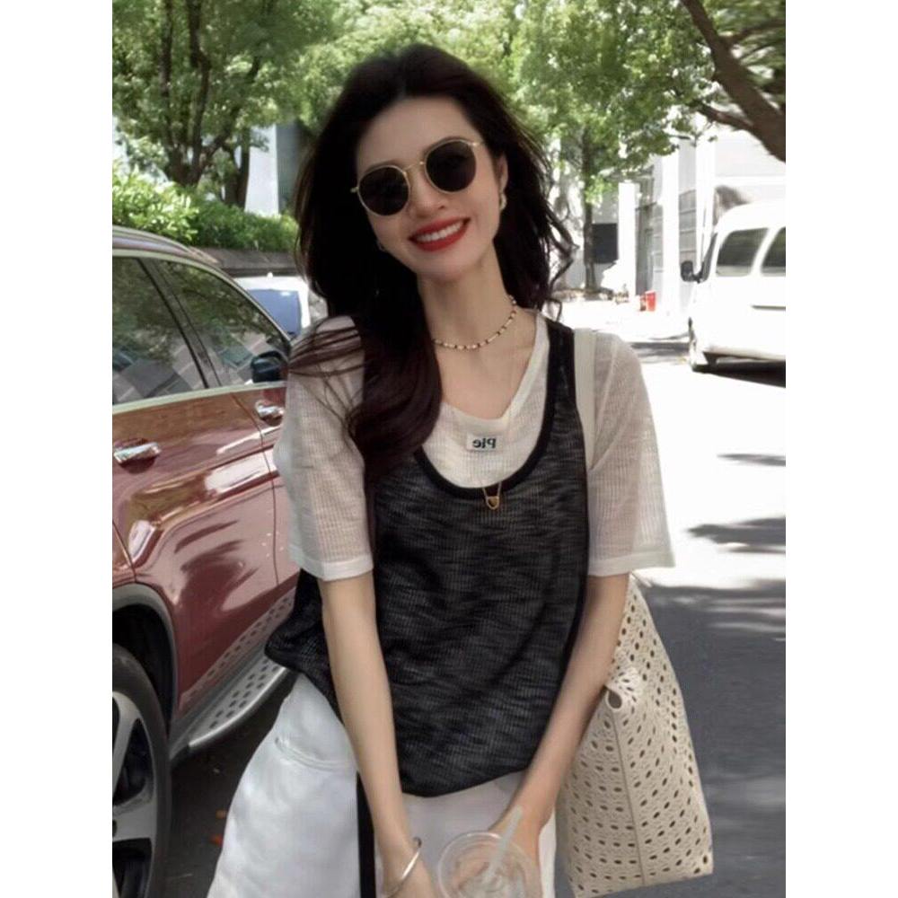 品牌折扣正品女装断码清仓特价不能退换叠穿两件套短袖t恤女夏日