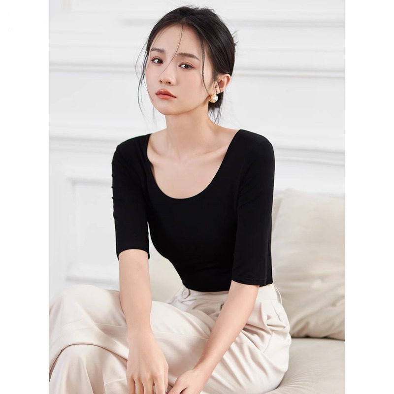 品牌折扣正品女装断码清仓特价不能退换莫代尔五分袖T恤女夏季修