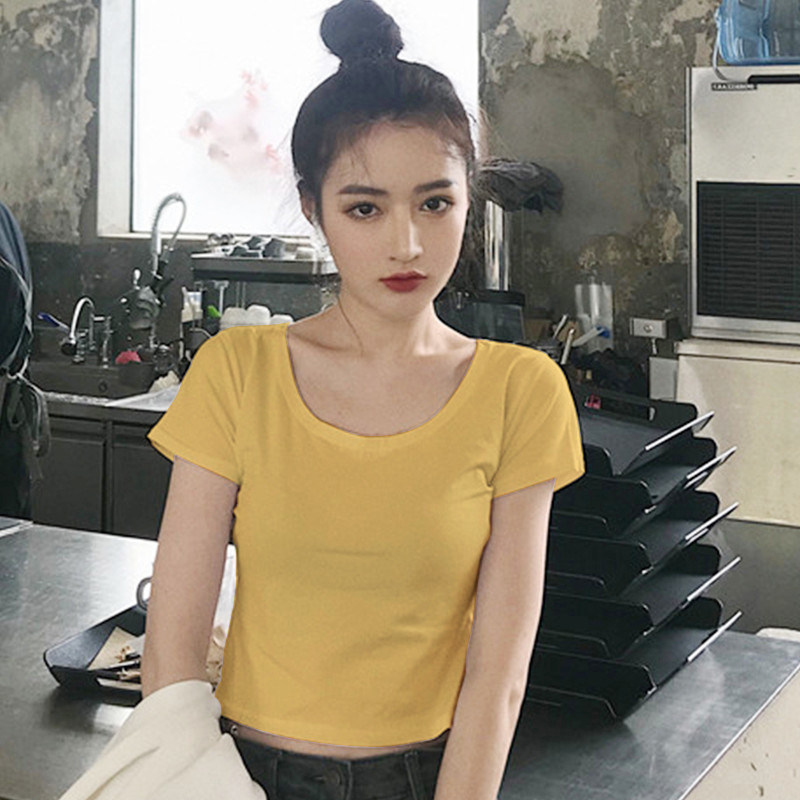 品牌折扣正品女装断码清仓特价不能退换短袖t恤女短款修身露脐