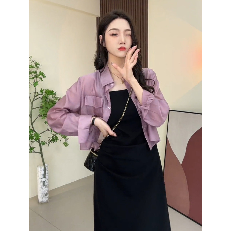 品牌折扣正品女装断码清仓特价不能退换高级感灰色天丝防晒衬衫女