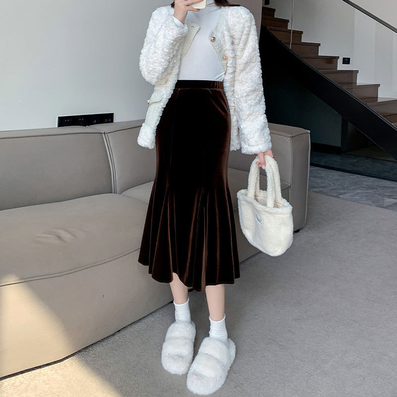 品牌正品女装衣服断码特价清仓 不接受退换-黑色金丝绒半身裙女