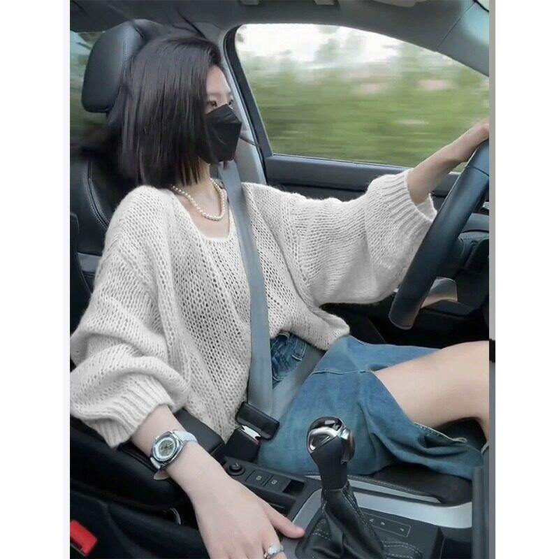 品牌折扣正品女装断码清仓特价不能退换杏色镂空马海毛毛衣女秋季