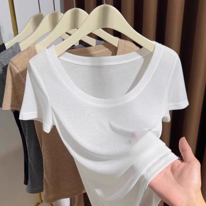 品牌折扣正品女装断码清仓特价不能退换白色大圆领短袖T恤女2025