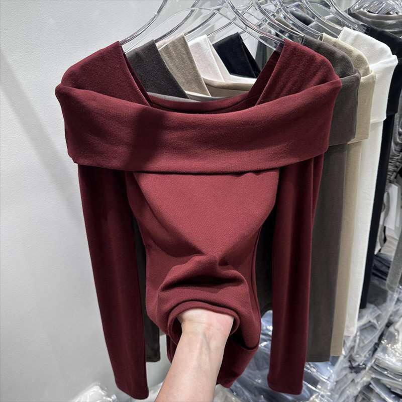 品牌折扣正品女装断码清仓特价不能退换欧货露肩长袖T恤女秋季新