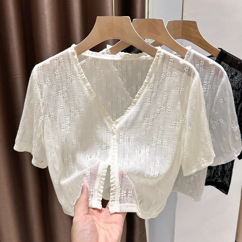 品牌折扣正品女装断码清仓特价不能退换花边蕾丝短袖开衫薄款