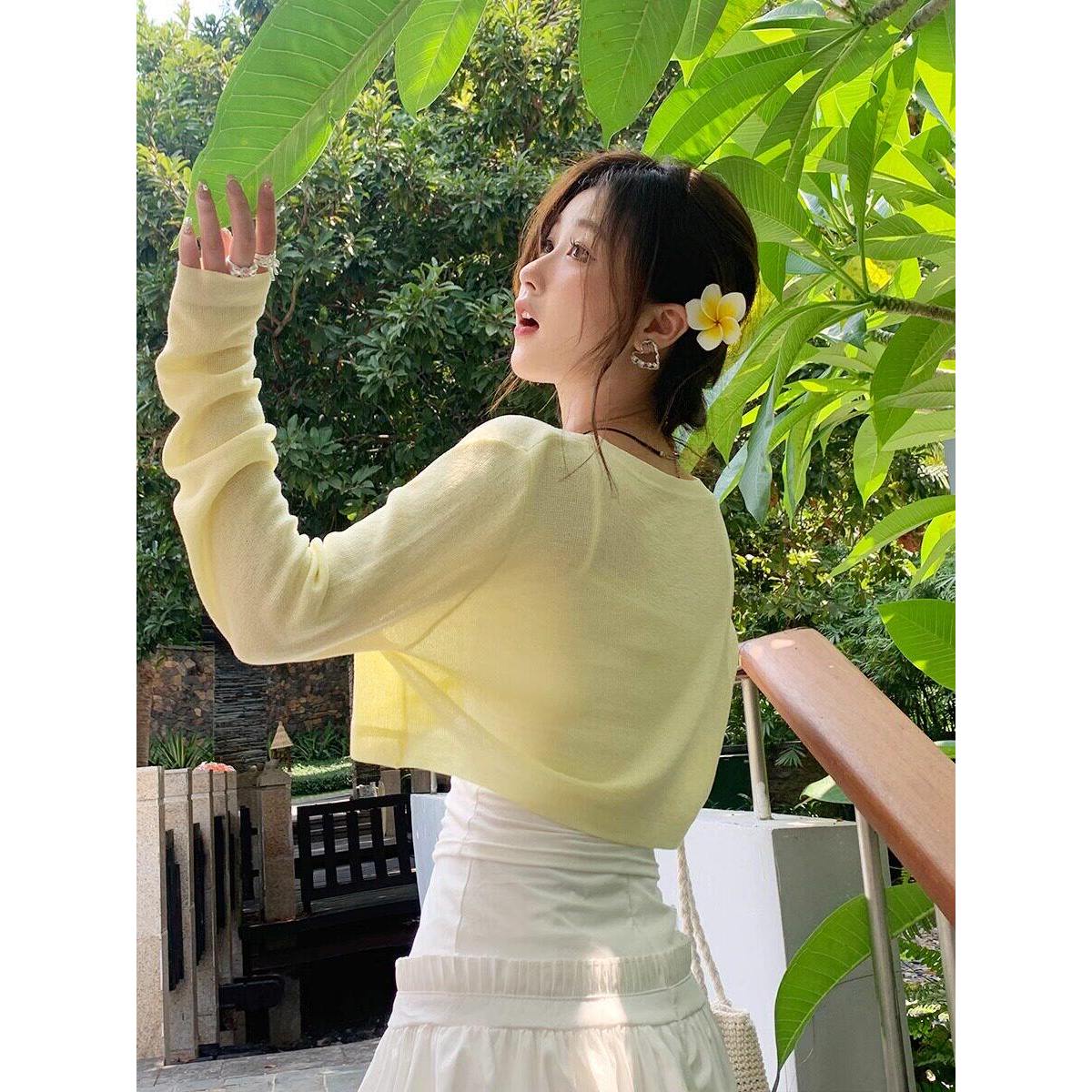 品牌折扣正品女装断码清仓特价不能退换黄色冰丝针织防晒开衫女