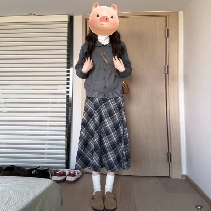 品牌正品女装衣服断码特价清仓 不接受退换-深灰色毛呢格子半身裙