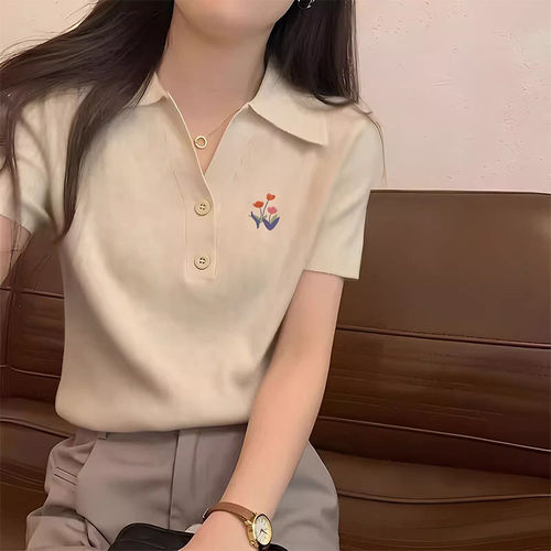 品牌折扣正品女装断码清仓特价不能退换杏色POLO衫正肩短袖T恤