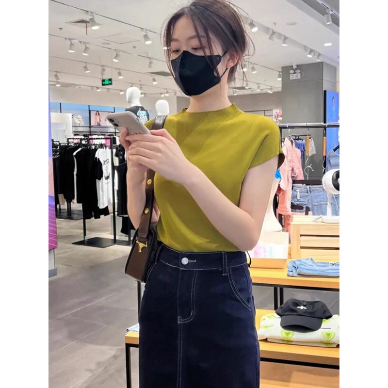 品牌折扣正品女装断码清仓特价不能退换半高领针织短袖t恤女2026