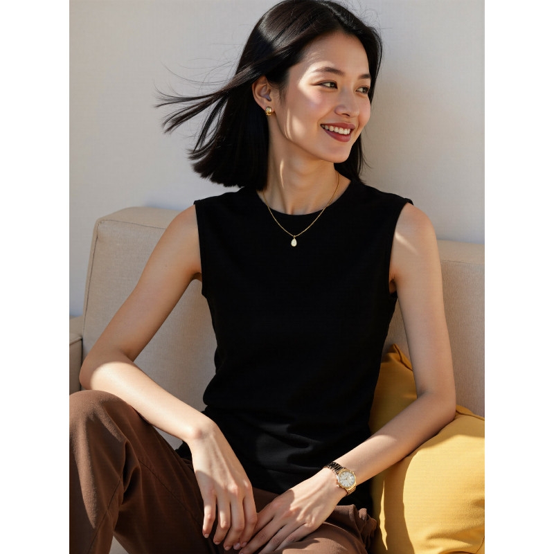 品牌折扣正品女装断码清仓特价不能退换黑色小立领针织吊带背心女