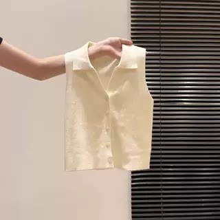 品牌折扣正品女装断码清仓特价不能退换米白色polo领针织无袖背心