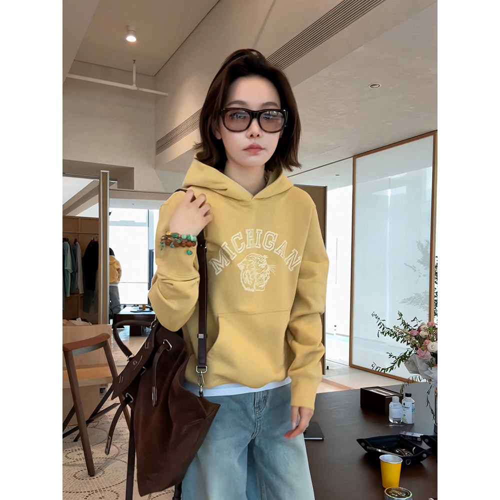 品牌正品女装衣服断码特价清仓 不接受退换-复古字母印花连帽卫衣