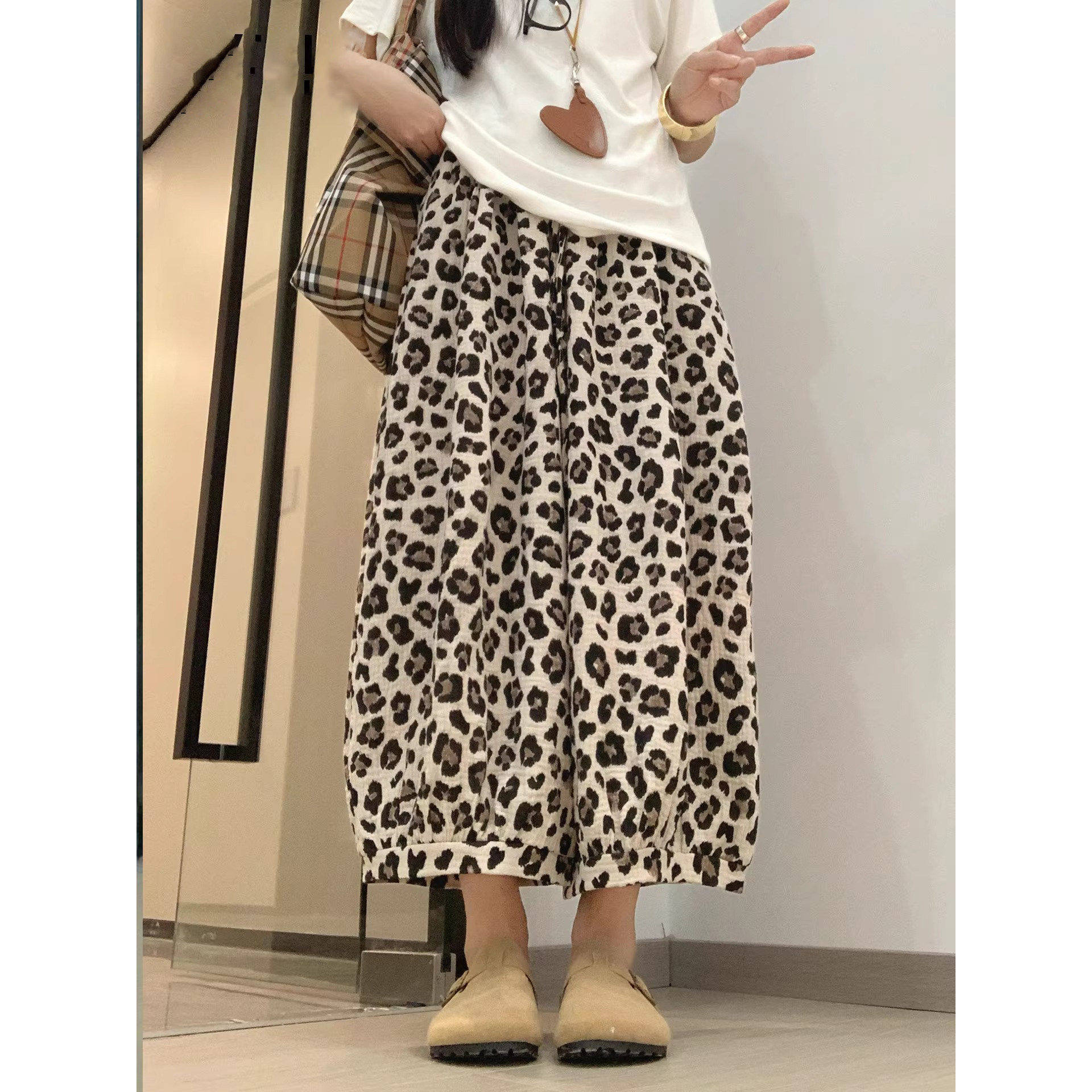 品牌折扣正品女装断码清仓特价不能退换豹纹灯笼裤女夏薄款高腰宽