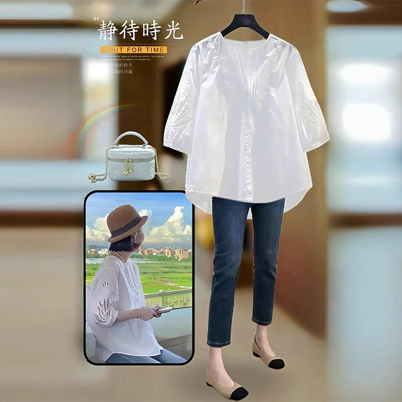 品牌正品女装衣服断码特价清仓 不接受退换-韩系氛围感镂空中袖白