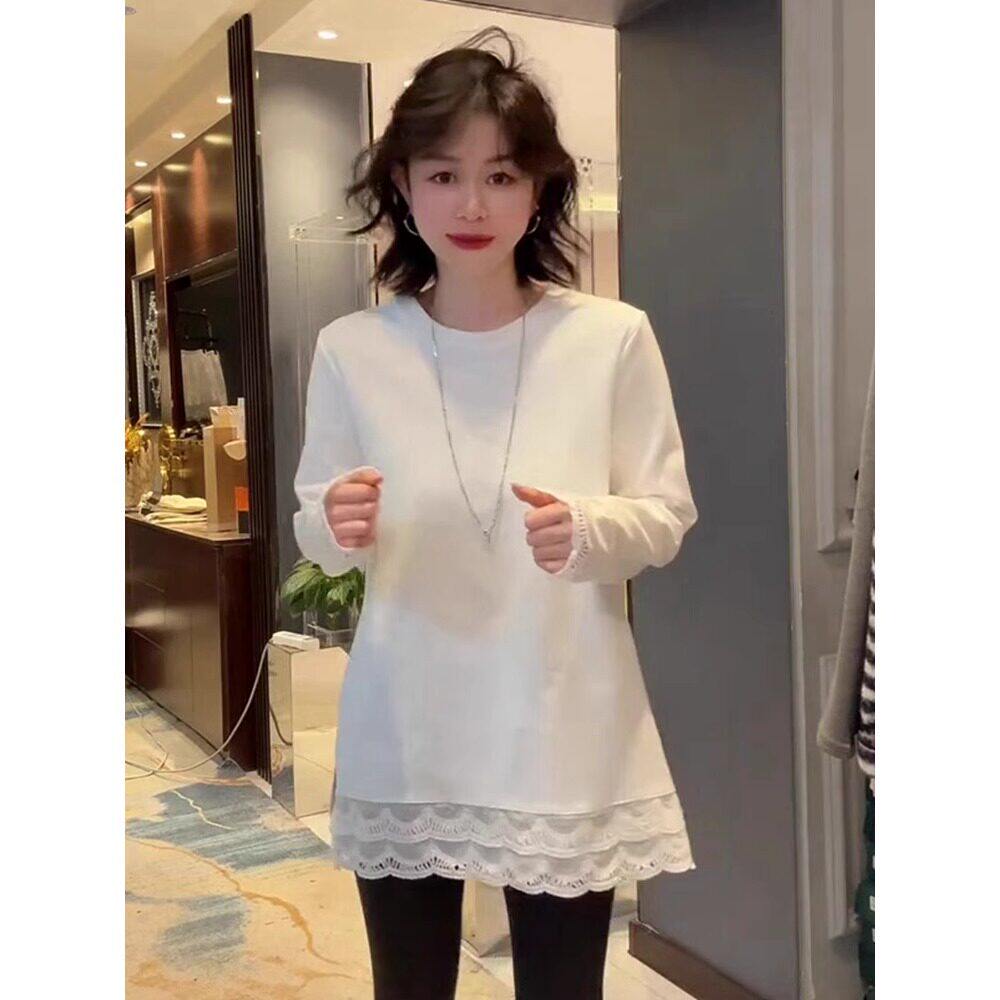 品牌折扣正品女装断码清仓特价不能退换蕾丝下摆花边白色t恤女春
