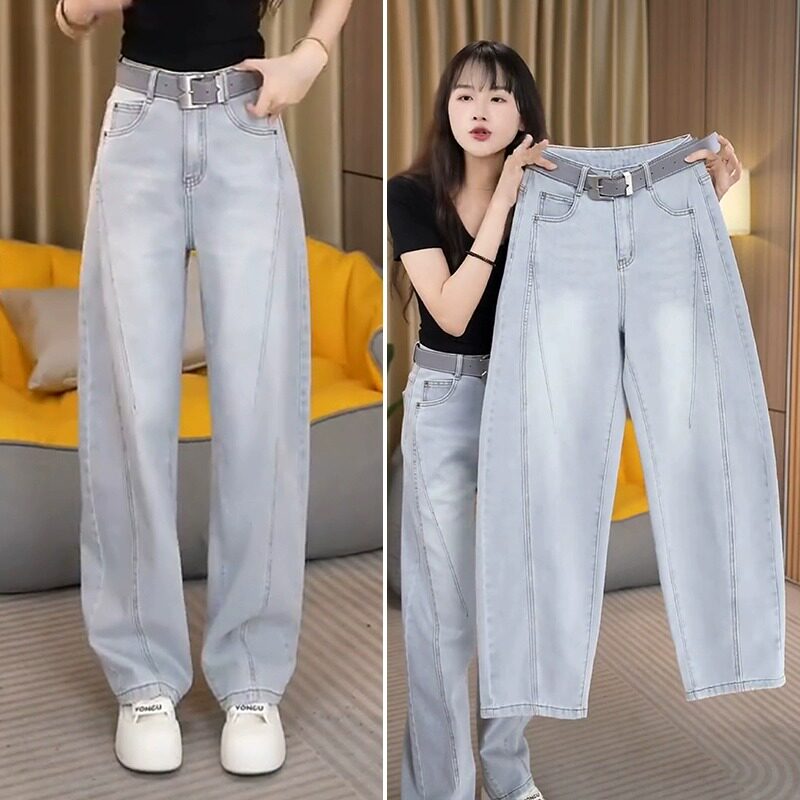 品牌折扣正品女装断码清仓特价不能退换浅灰色弯刀阔腿牛仔裤女