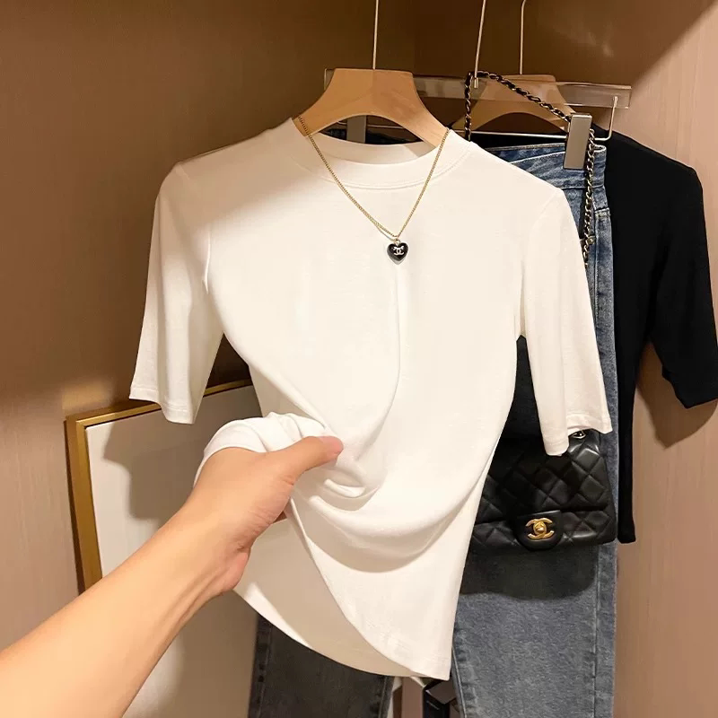 品牌折扣正品女装断码清仓特价不能退换莫代尔五分袖白色t恤女春