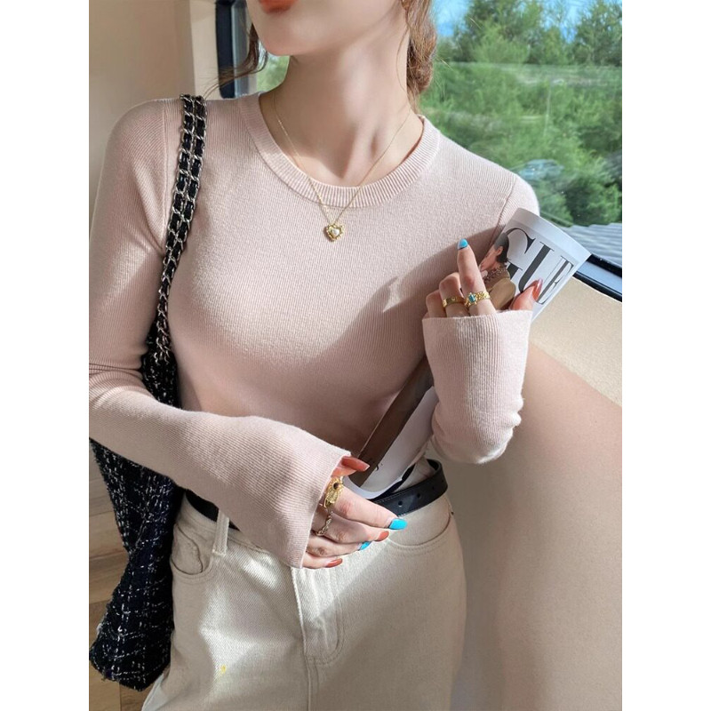 品牌折扣正品女装断码清仓特价不能退换白色圆领打底衫毛衣女秋冬