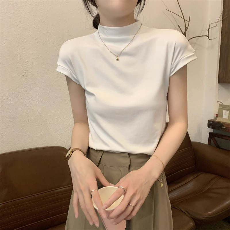 品牌折扣正品女装断码清仓特价不能退换黑色半高领短袖t恤女春夏