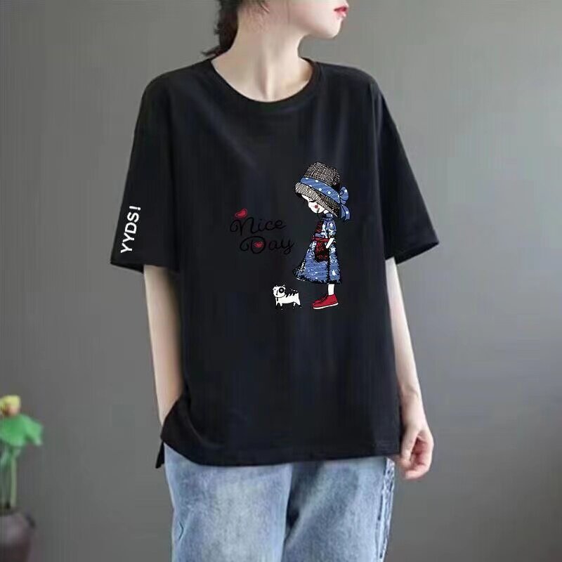 品牌折扣正品女装断码清仓特价不能退换藏青色大码棉短袖T恤女夏