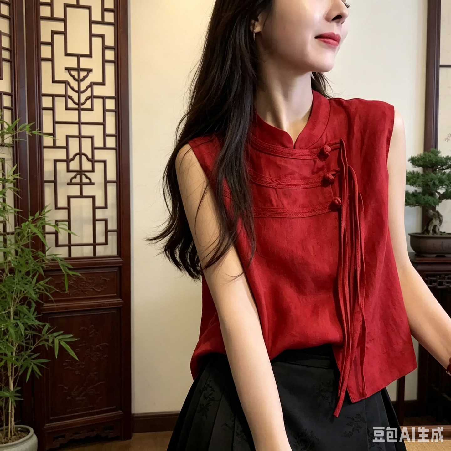 品牌折扣正品女装断码清仓特价不能退换新中式国风盘扣红色棉麻集