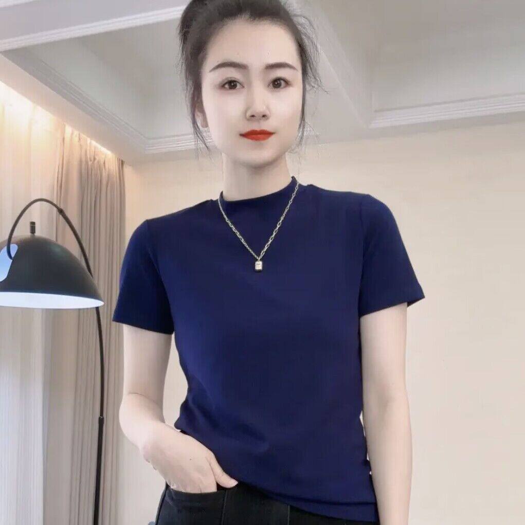 品牌折扣正品女装断码清仓特价不能退换高级感灰色半高领短袖T恤