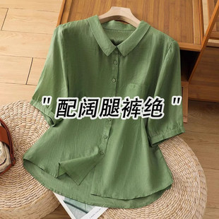 品牌女装衣服断码特价 不接受退换-棉麻衬衫短袖T恤女