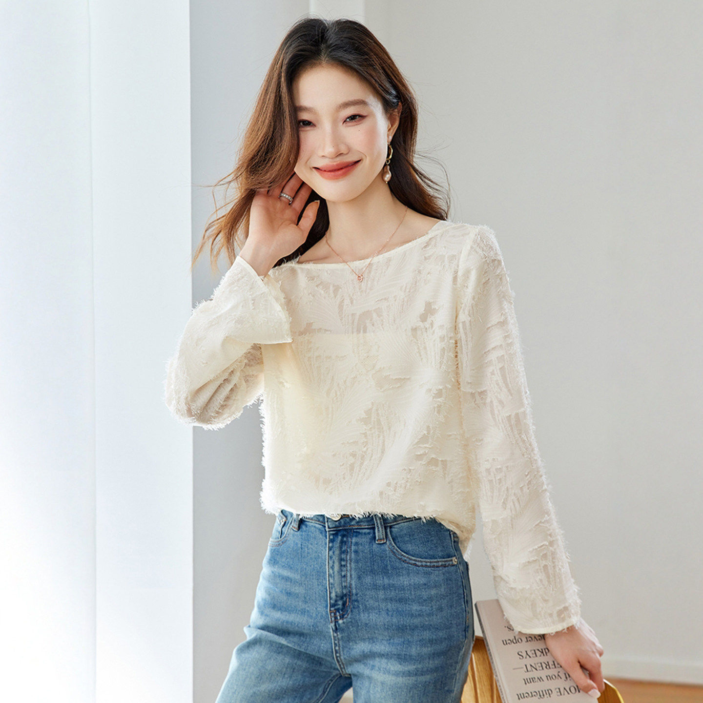 品牌正品女装衣服断码特价清仓 不退换-白色一字肩雪纺衫女秋季