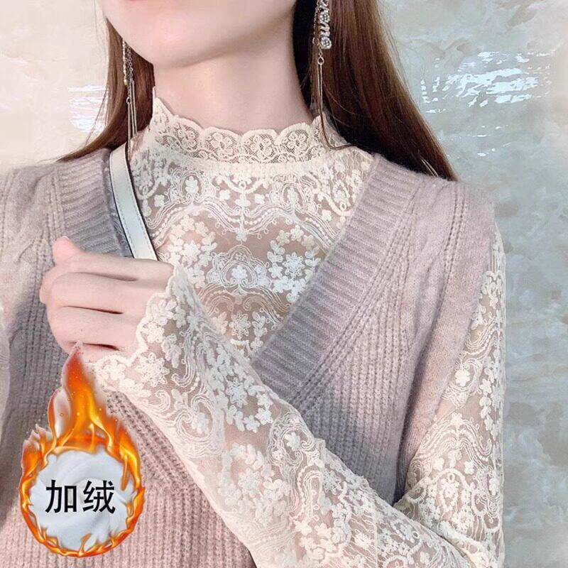 品牌折扣正品女装断码清仓特价不能退换半高领蕾丝打底衫女秋冬季