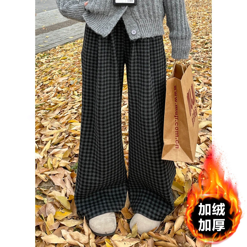 品牌折扣正品女装断码清仓特价不能退换黑灰色格子休闲裤女秋冬加